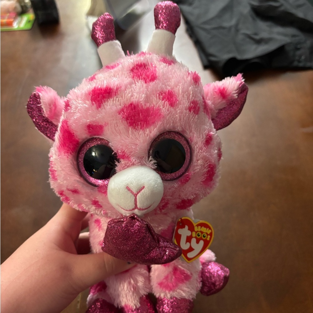 Ty Pink and White Plush Giraffe with Glitter Accents